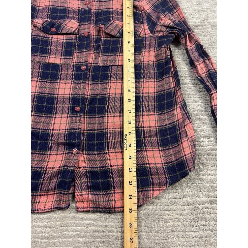 Rue 21 Flannel Top Womens Medium Pink Blue Plaid Longsleeve Western Button Up - Picture 5 of 12